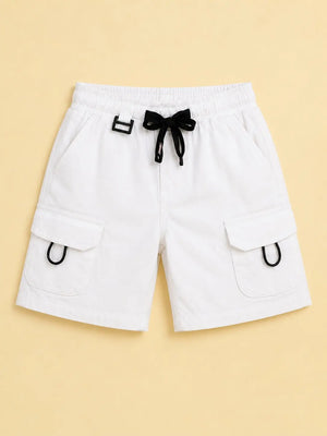 BloomUp White Cargo Shorts for Boys – Soft Cotton Summer Wear Kids Shorts