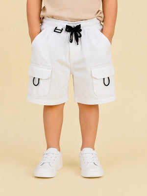 BloomUp White Cargo Shorts for Boys – Soft Cotton Summer Wear Kids Shorts