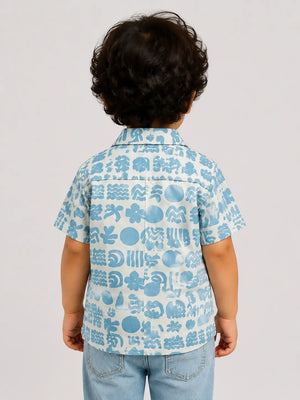 BloomUp Blue Printed Short Sleeve Shirt for Toddlers – Lightweight Cotton Summer Wear for Boys