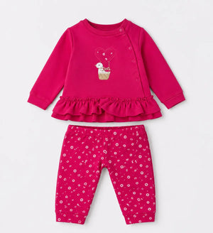 BloomUp Fuchsia Pink Ruffle Sweatshirt & Floral Legging Set for Girls – Soft Cotton Kids Co-ord Outfit