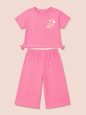 BloomUp Pink Striped Kids T-Shirt & Wide-Leg Pants Set – Comfortable Summer Outfit for Toddlers