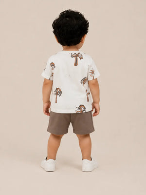 BloomUp Chocolate Brown Printed Kids T-Shirt & Shorts Set – Comfortable Summer Wear for Toddlers