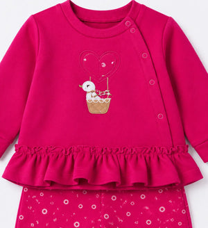 BloomUp Fuchsia Pink Ruffle Sweatshirt & Floral Legging Set for Girls – Soft Cotton Kids Co-ord Outfit