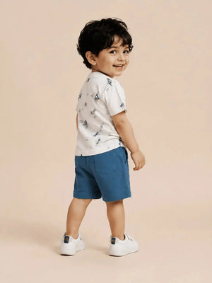 BloomUp Blue & White Printed Kids T-Shirt & Shorts Set – Comfortable Summer Wear for Toddlers
