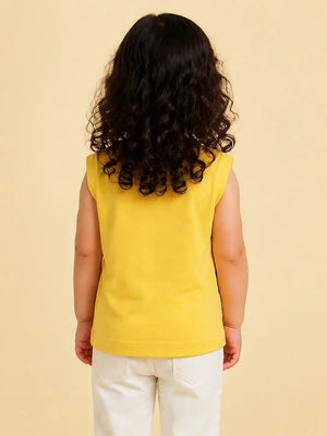 BloomUp Yellow Graphic Sleeveless Kids T-Shirt – “Hawaii Stories” Summer Tee for Toddlers