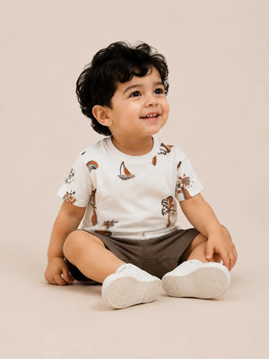 BloomUp Chocolate Brown Printed Kids T-Shirt & Shorts Set – Comfortable Summer Wear for Toddlers