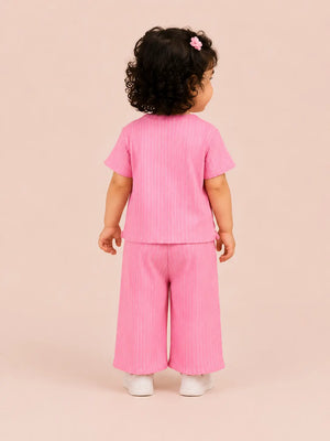 BloomUp Pink Striped Kids T-Shirt & Wide-Leg Pants Set – Comfortable Summer Outfit for Toddlers