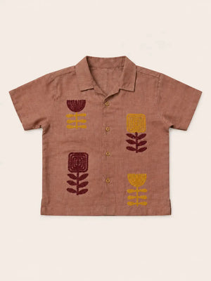 BloomUp Maroon Embroidered Short Sleeve Shirt for Toddlers – Premium Cotton Summer Wear for Boys