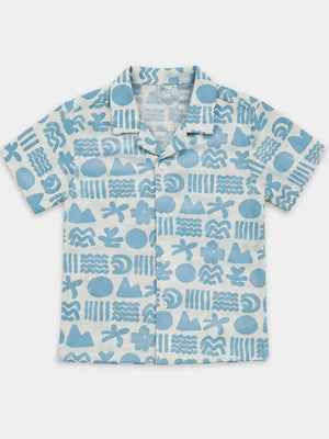 BloomUp Blue Printed Short Sleeve Shirt for Toddlers – Lightweight Cotton Summer Wear for Boys
