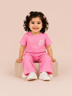 BloomUp Pink Striped Kids T-Shirt & Wide-Leg Pants Set – Comfortable Summer Outfit for Toddlers