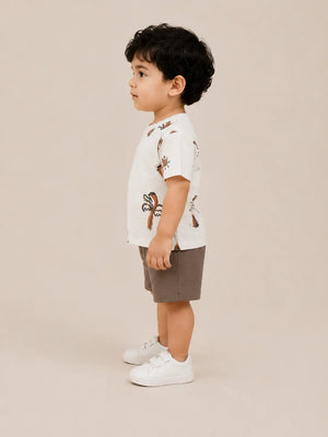 BloomUp Chocolate Brown Printed Kids T-Shirt & Shorts Set – Comfortable Summer Wear for Toddlers