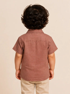 BloomUp Maroon Embroidered Short Sleeve Shirt for Toddlers – Premium Cotton Summer Wear for Boys