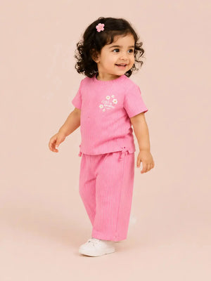 BloomUp Pink Striped Kids T-Shirt & Wide-Leg Pants Set – Comfortable Summer Outfit for Toddlers