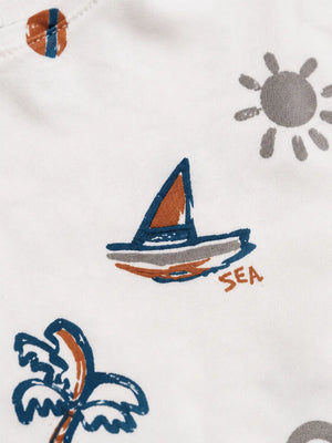 BloomUp Blue & White Printed Kids T-Shirt & Shorts Set – Comfortable Summer Wear for Toddlers