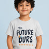 White Melange "The Future Ours" Graphic Half Sleeve T-Shirt for Boys – Soft Cotton Casual Summer Wear