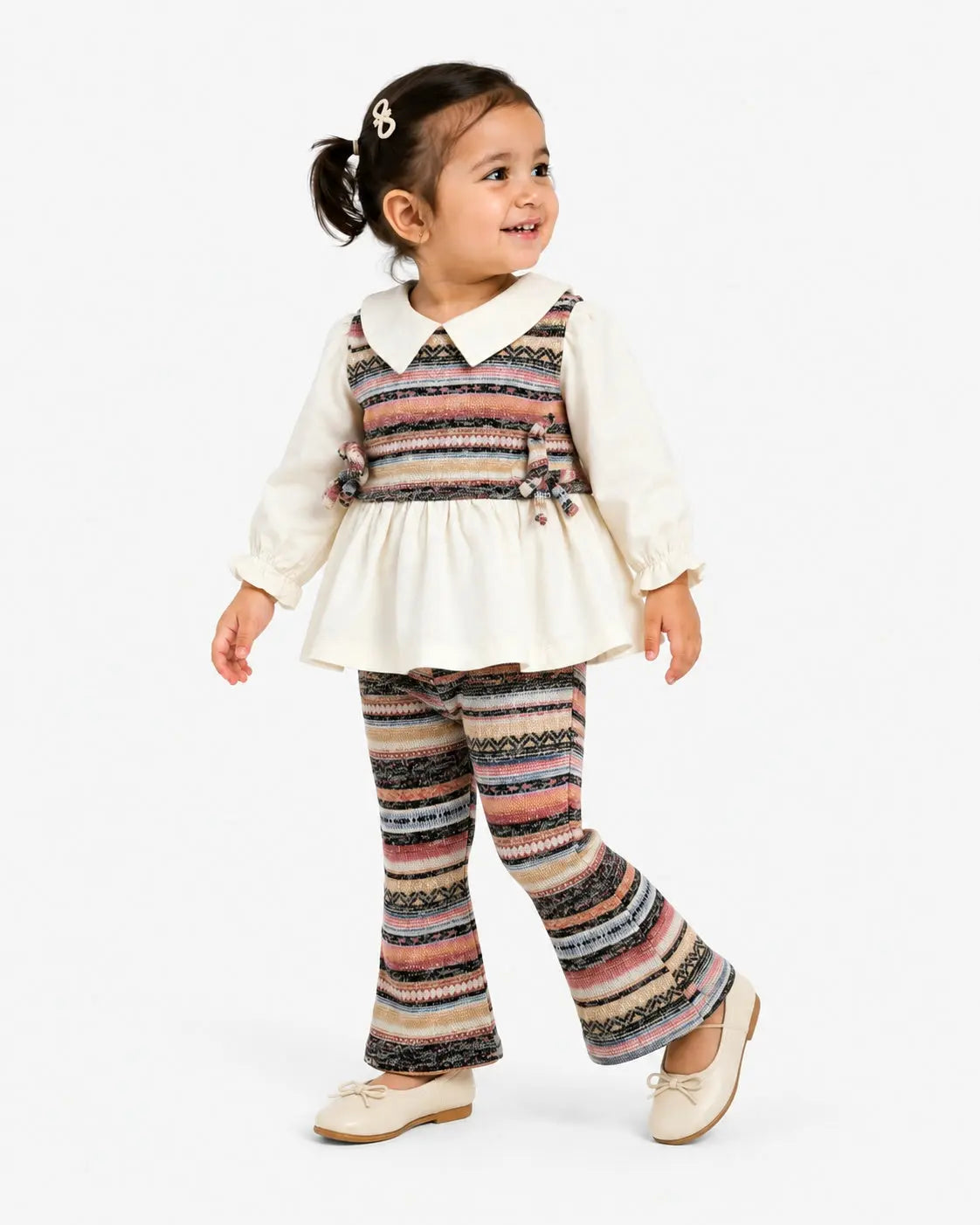 BloomUp Brown Check Peplum Top & Flared Pants Set for Girls – Soft Cotton Casual Party Wear