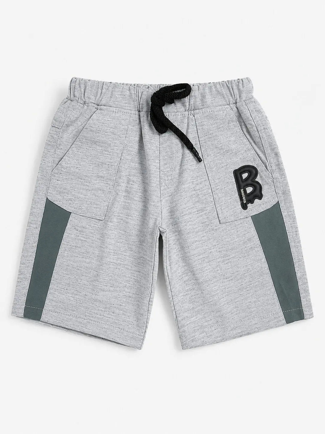 BloomUp Light Grey Utility Shorts for Boys – Soft Cotton Cargo Style Summer Shorts