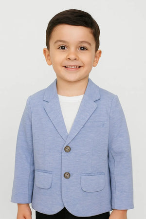 Light Blue Cotton Blazer Kids Jacket – Soft Button-Front Formal Wear for Boys BloomUp