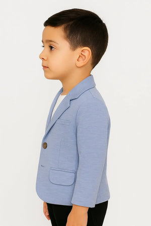 Light Blue Cotton Blazer Kids Jacket – Soft Button-Front Formal Wear for Boys BloomUp