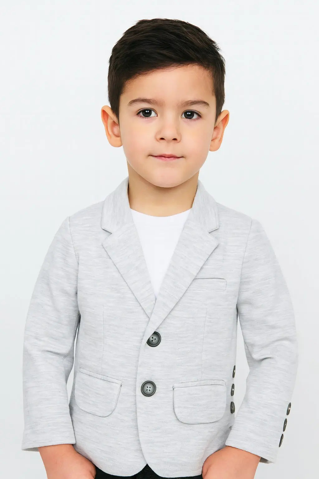 Ecru Melange Cotton Blazer Kids Jacket – Soft Button-Front Formal Wear for Boys BloomUp