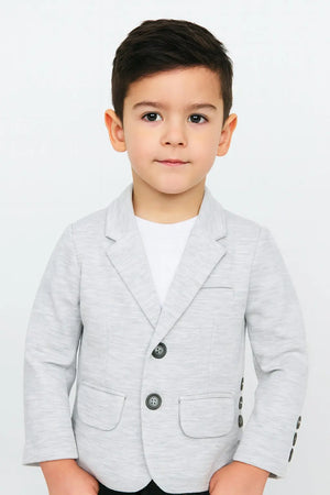 Ecru Melange Cotton Blazer Kids Jacket – Soft Button-Front Formal Wear for Boys BloomUp