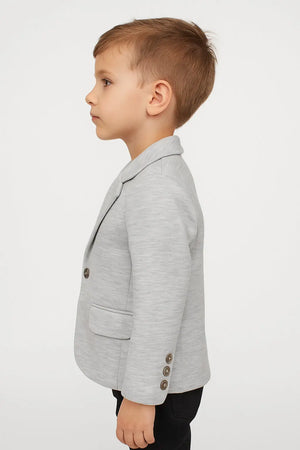 Ecru Melange Cotton Blazer Kids Jacket – Soft Button-Front Formal Wear for Boys BloomUp