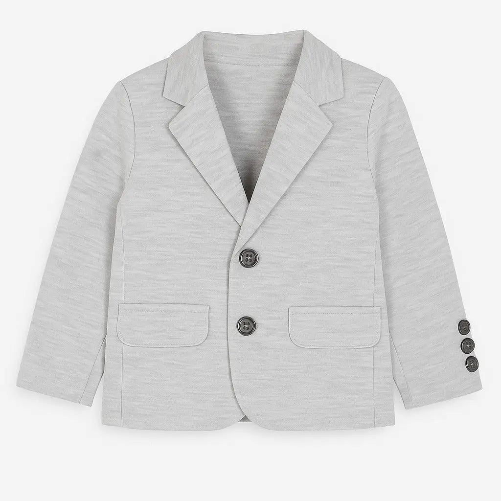 Ecru Melange Cotton Blazer Kids Jacket – Soft Button-Front Formal Wear for Boys BloomUp