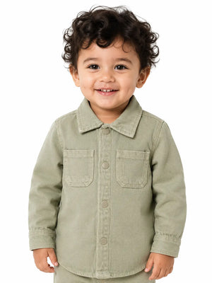 BloomUp Olive Green Utility Shirt & Pant Set for Kids – Soft Cotton Casual Wear Co-ord Outfit