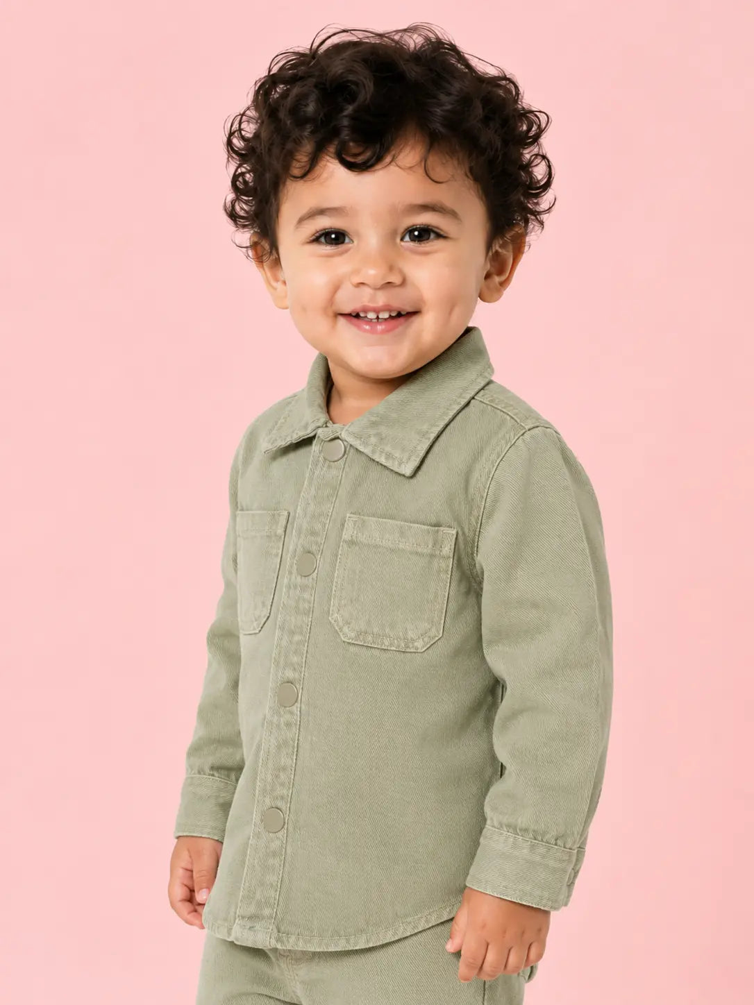 BloomUp Olive Green Utility Shirt & Pant Set for Kids – Soft Cotton Casual Wear Co-ord Outfit
