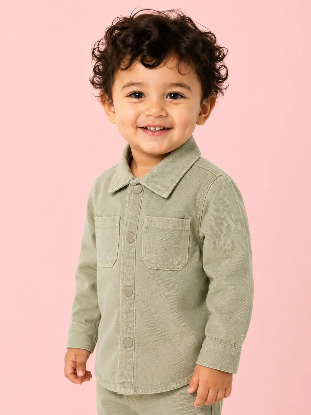 BloomUp Olive Green Utility Shirt & Pant Set for Kids – Soft Cotton Casual Wear Co-ord Outfit