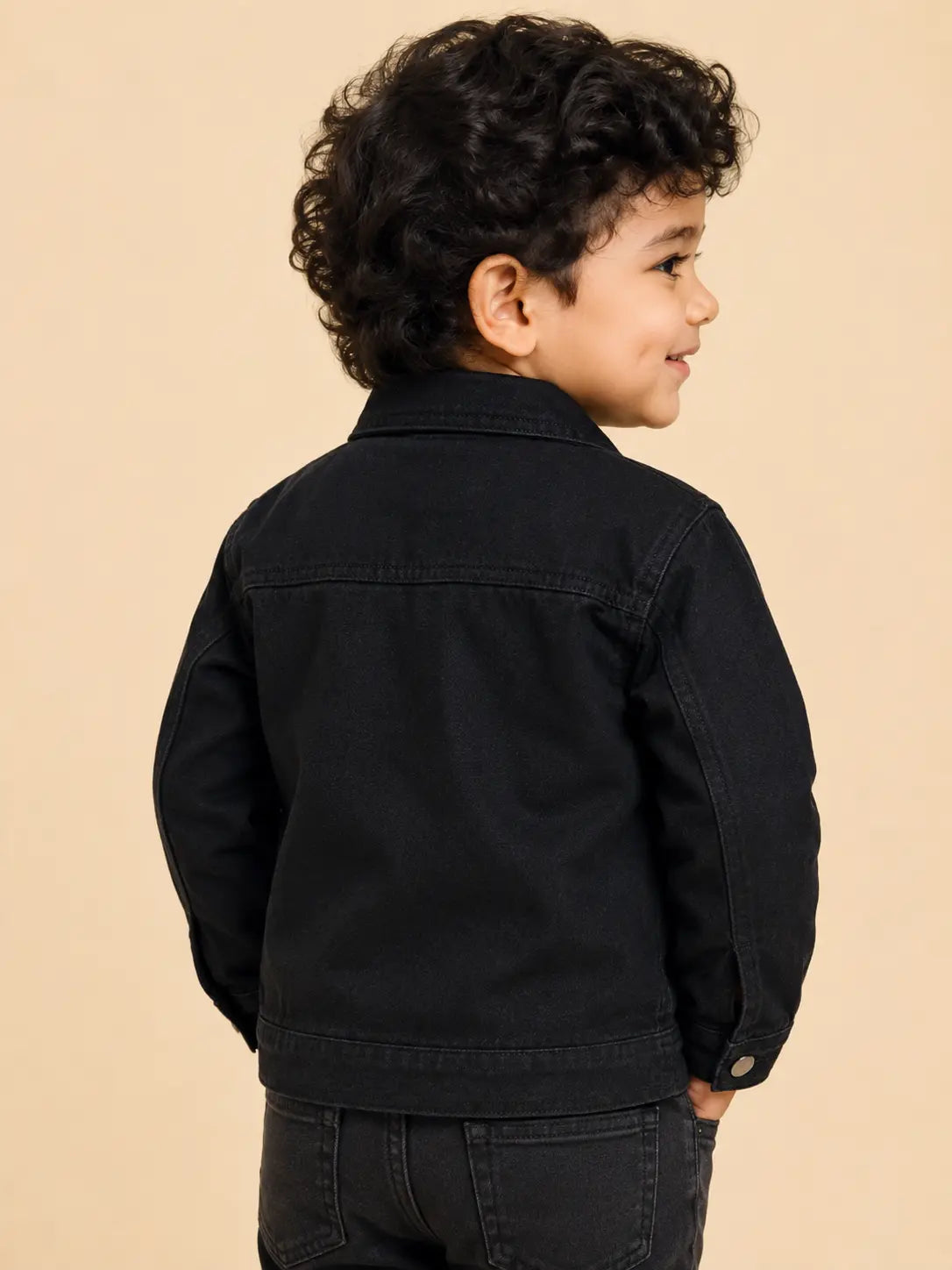 BloomUp Black Classic Denim Jacket for Kids – Premium Cotton Winter Wear Full Sleeve Button-Up Jacket