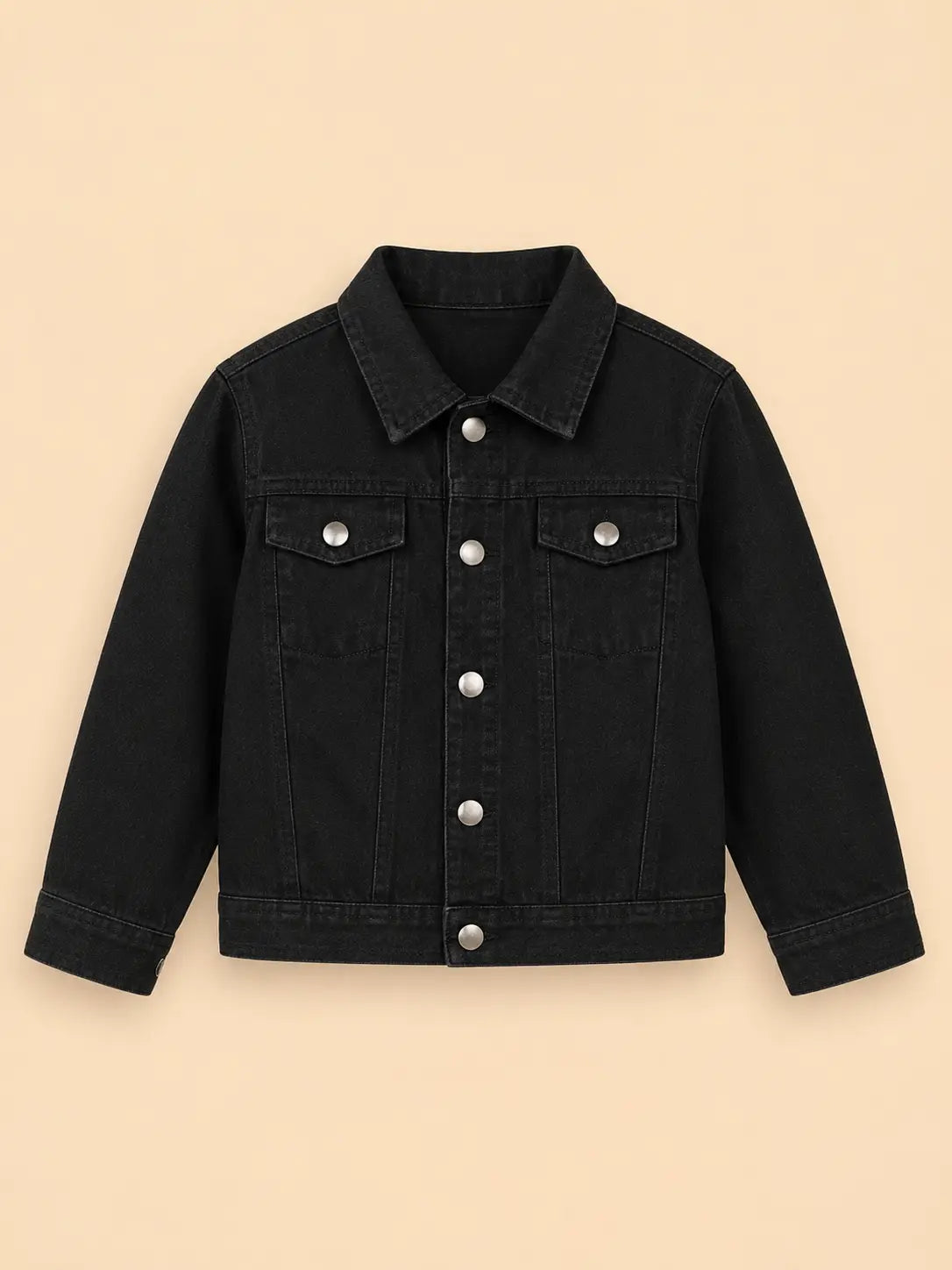 BloomUp Black Classic Denim Jacket for Kids – Premium Cotton Winter Wear Full Sleeve Button-Up Jacket
