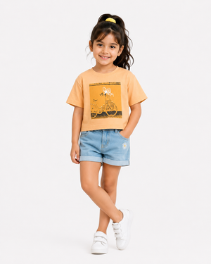 Girls Short Sleeved Blue Jersey Soft Cotton Kids Fashion Wear BloomUp