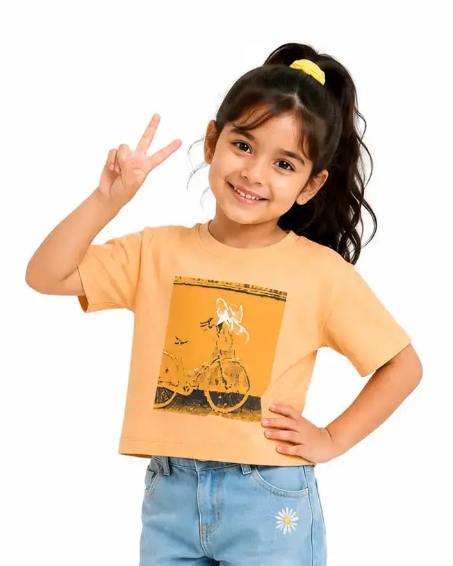 Girls Short Sleeved Blue Jersey Soft Cotton Kids Fashion Wear BloomUp