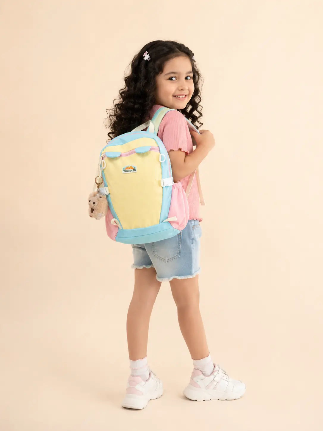 BloomUp Kids Designer Backpack – Lightweight Pastel School Bag with Plush Keychain & Adjustable Straps
