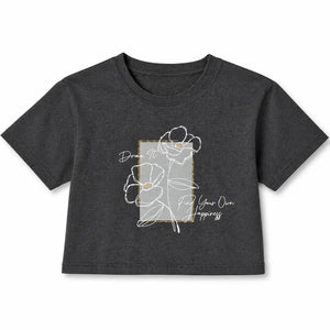 Charcoal Grey Floral Graphic Crop Top for Girls – Soft Cotton Summer Wear Kids T-Shirt BloomUp