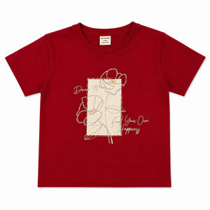 Red Floral Graphic Crop Top for Girls – Soft Cotton Summer Wear Kids T-Shirt BloomUp