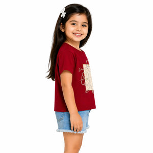 Red Floral Graphic Crop Top for Girls – Soft Cotton Summer Wear Kids T-Shirt BloomUp