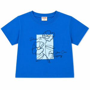 Sky Blue Floral Graphic Crop Top for Girls – Soft Cotton Summer Wear Kids T-Shirt BloomUp