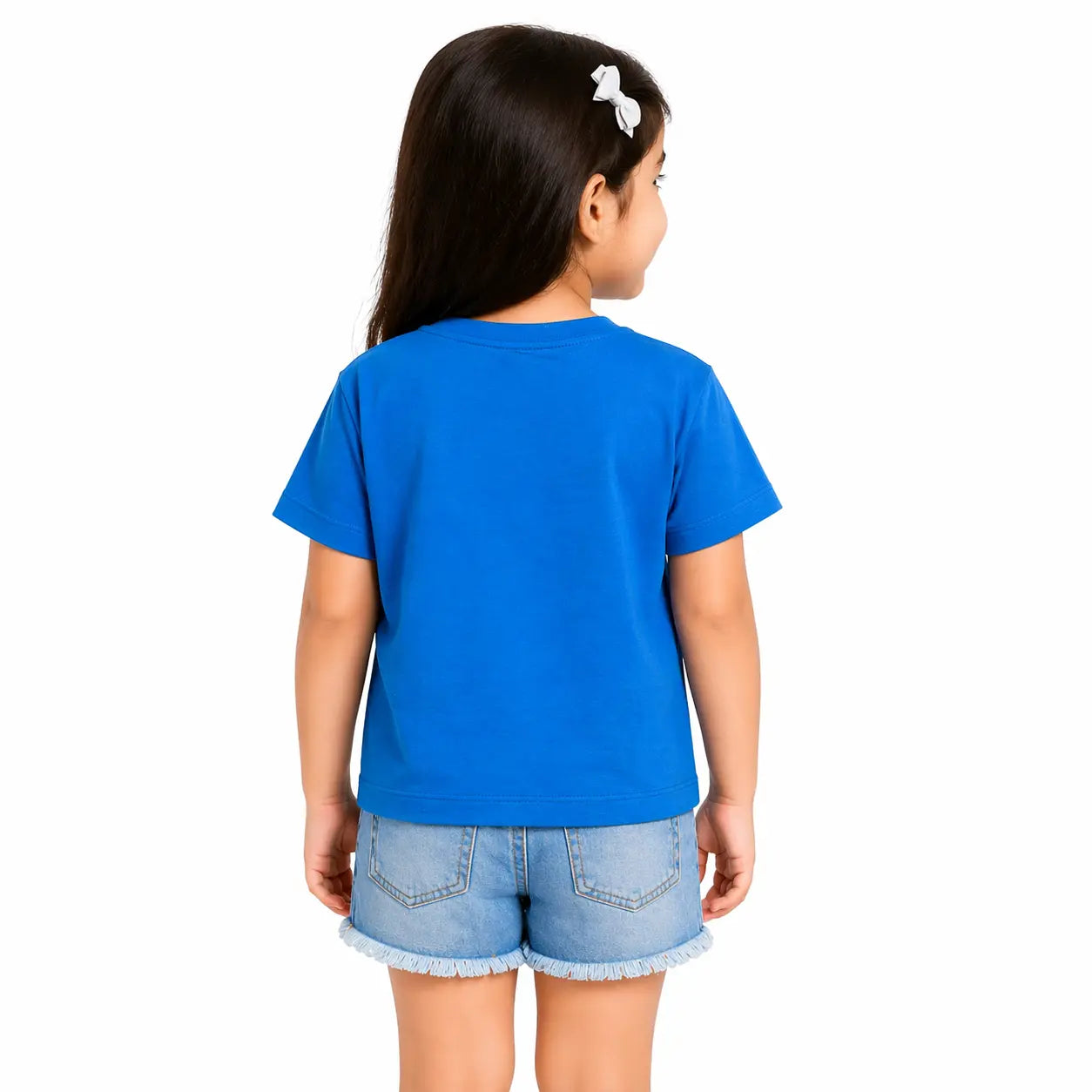 Sky Blue Floral Graphic Crop Top for Girls – Soft Cotton Summer Wear Kids T-Shirt BloomUp