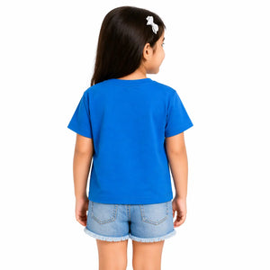 Sky Blue Floral Graphic Crop Top for Girls – Soft Cotton Summer Wear Kids T-Shirt BloomUp