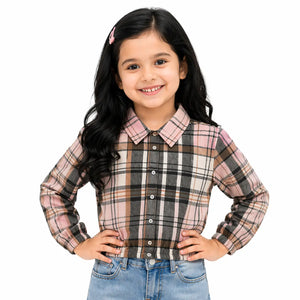Brown Checked Kids Shirt – Soft Cotton Stylish Casual Wear for Girls BloomUp