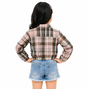 Brown Checked Kids Shirt – Soft Cotton Stylish Casual Wear for Girls BloomUp
