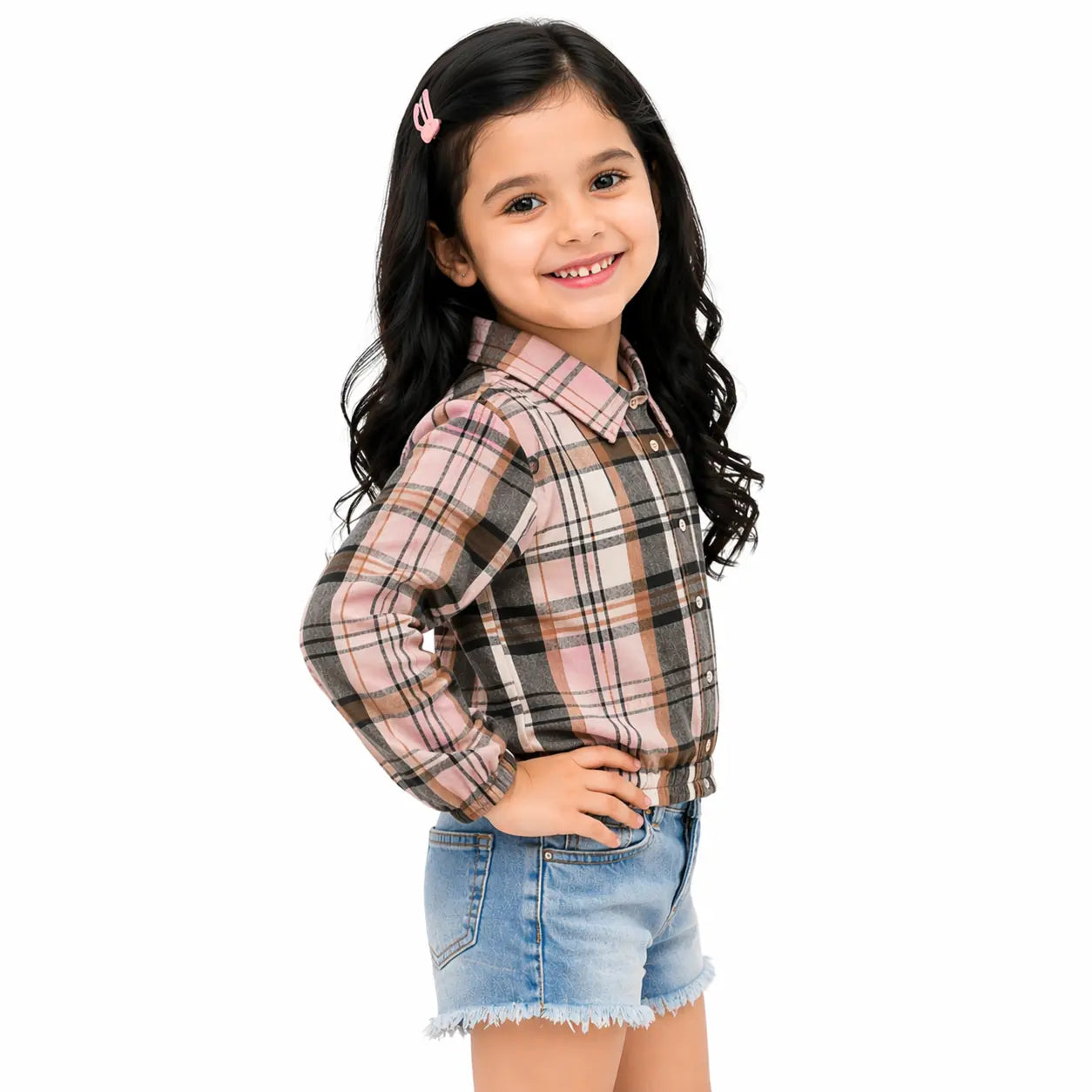 Brown Checked Kids Shirt – Soft Cotton Stylish Casual Wear for Girls BloomUp