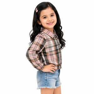 Brown Checked Kids Shirt – Soft Cotton Stylish Casual Wear for Girls BloomUp