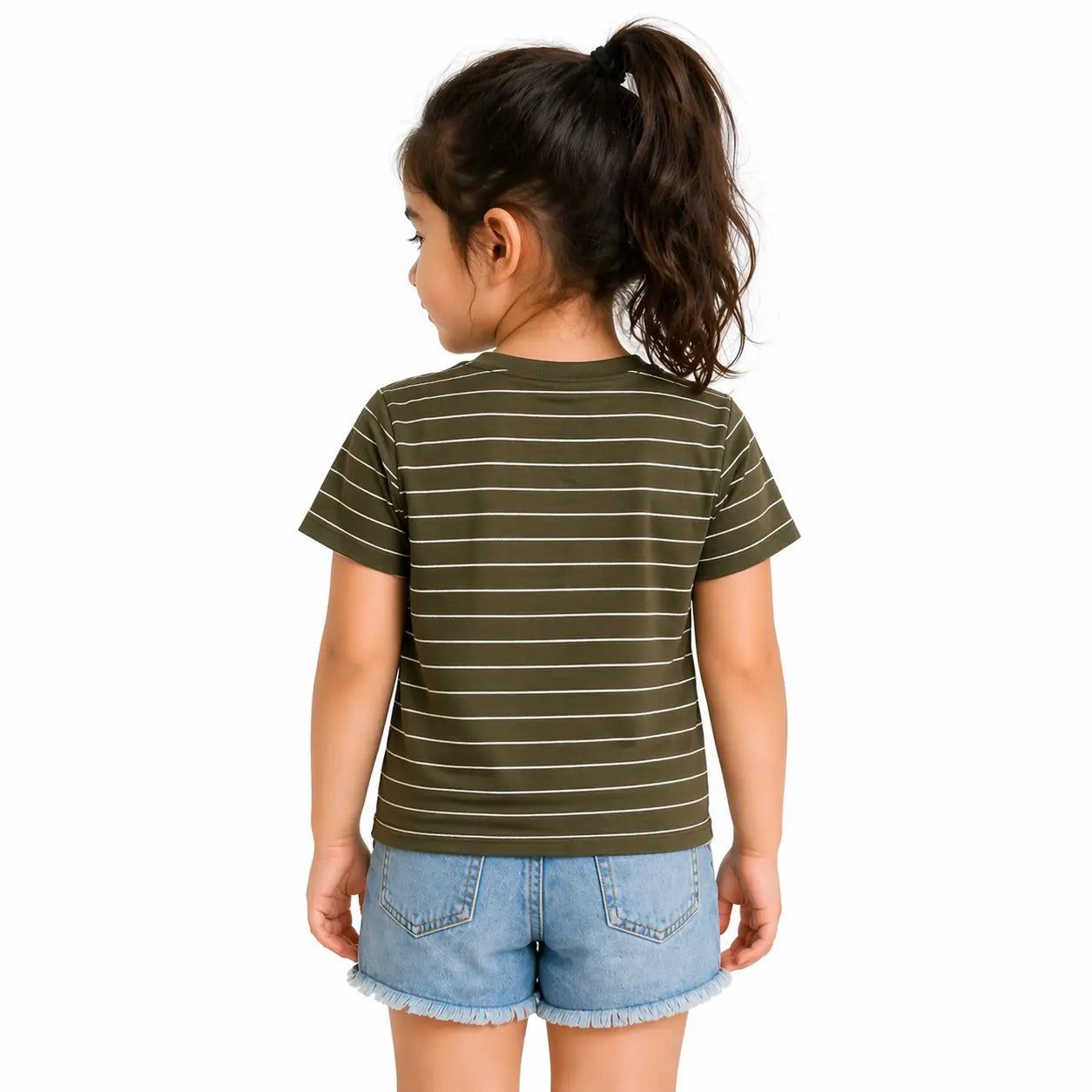 Olive Striped California Tie-Up Top for Girls – Soft Cotton Summer Wear Kids T-Shirt BloomUp