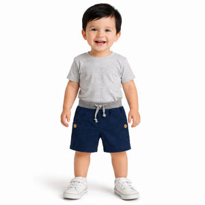 Kids Navy Blue Cargo Shorts with Drawstring Waist BloomUp