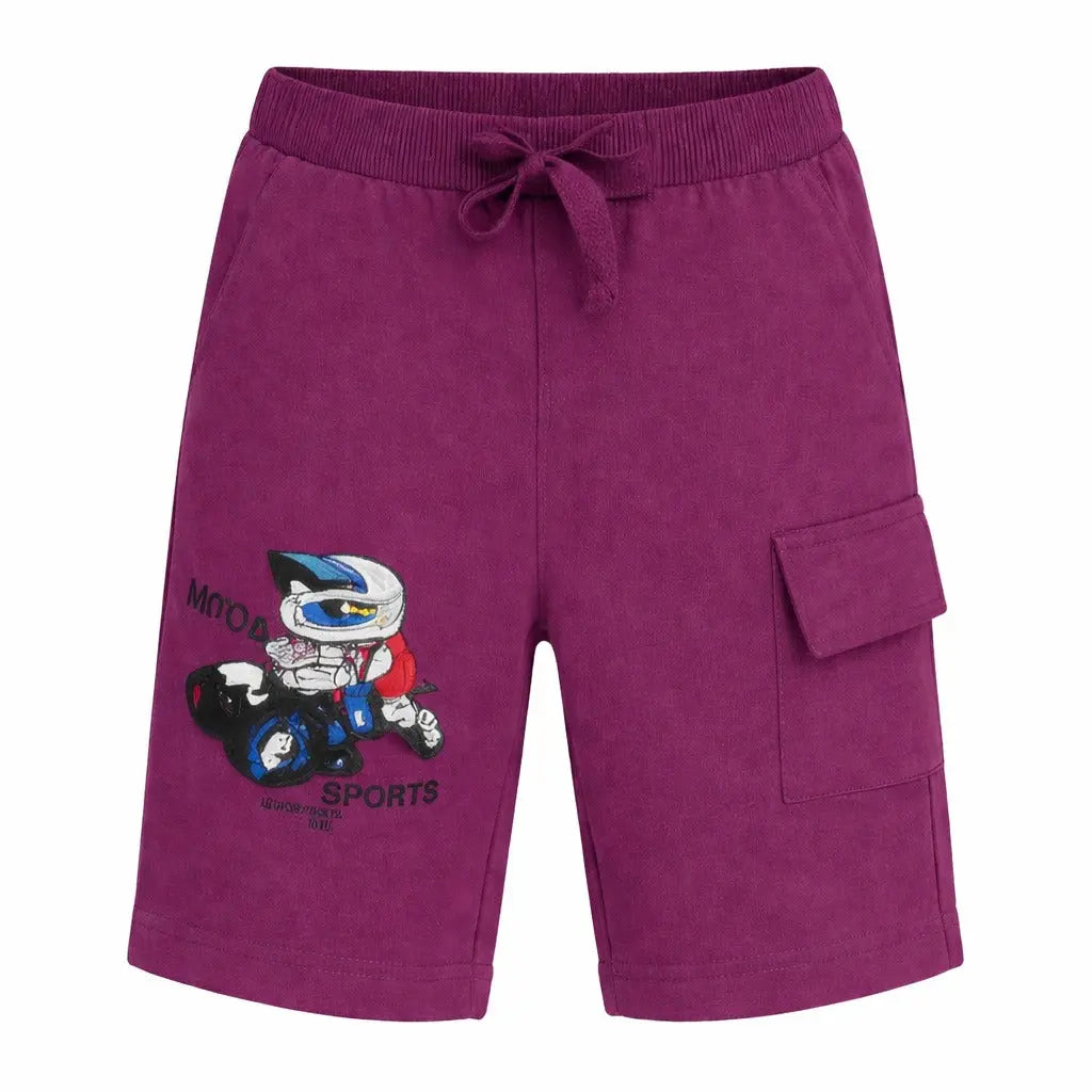 Kids Purple Cargo Shorts with Graphic Print BloomUp