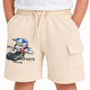 Kids Beige Moto Print Cargo Shorts with Drawstring Waist