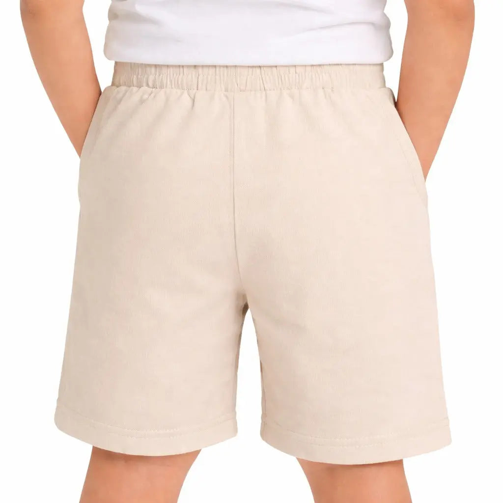 Kids Beige Moto Print Cargo Shorts with Drawstring Waist BloomUp